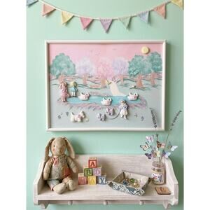 Vintage 1989 Mixed Media Wall Art, 3D Pastel Cottagecore Painting, Framed 25 x19